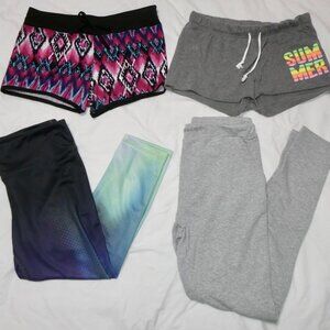 LOT OF JR CLOTHES - 2 SHORTS, 1 YOGA CAPRI PANTS, 1 FANCY HOMEBODY SWEAT JOGGERS
